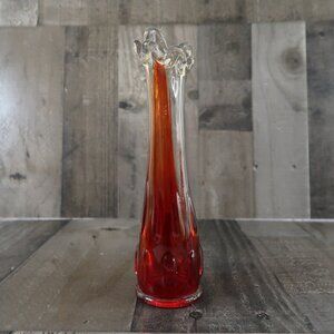 Vintage Swung Glass Red Finger Vase Viking Stretch 9.5" Art Deco
